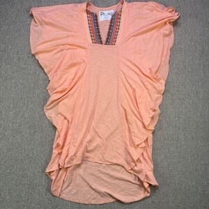 Pitusa Pima Abaya Mini Dress Peach Inca Trim Kaftan Beach Cover Up Standard